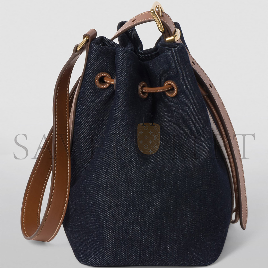 MIU MIU DENIM AND LEATHER LOGO BUCKET BAG 5BE090 (22.5*16*14cm)